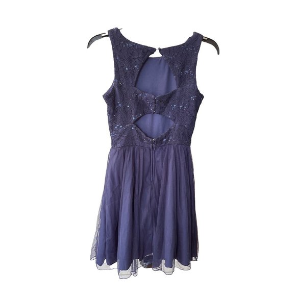 Speechless Party dress cut out sleeveless flare tulle sequins size Junior 5 Blue - Picture 5 of 16